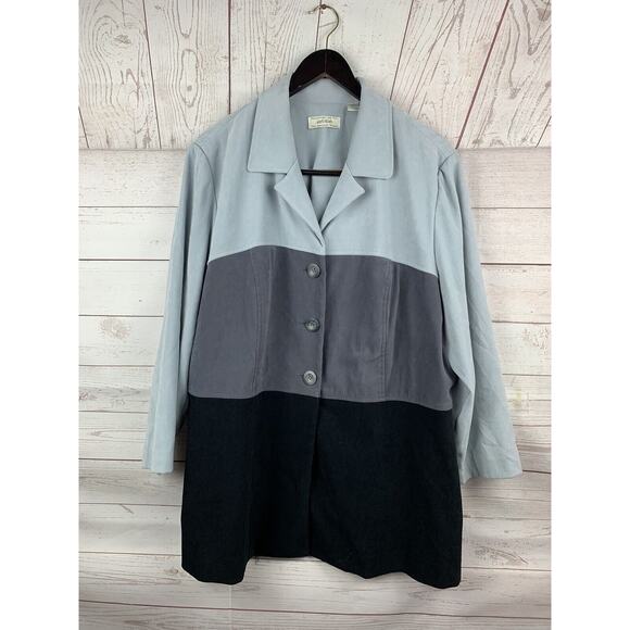 Lord and Taylor jacket Womens plus‎ size 18W Colorblock Black Gray Button front - Picture 1 of 5